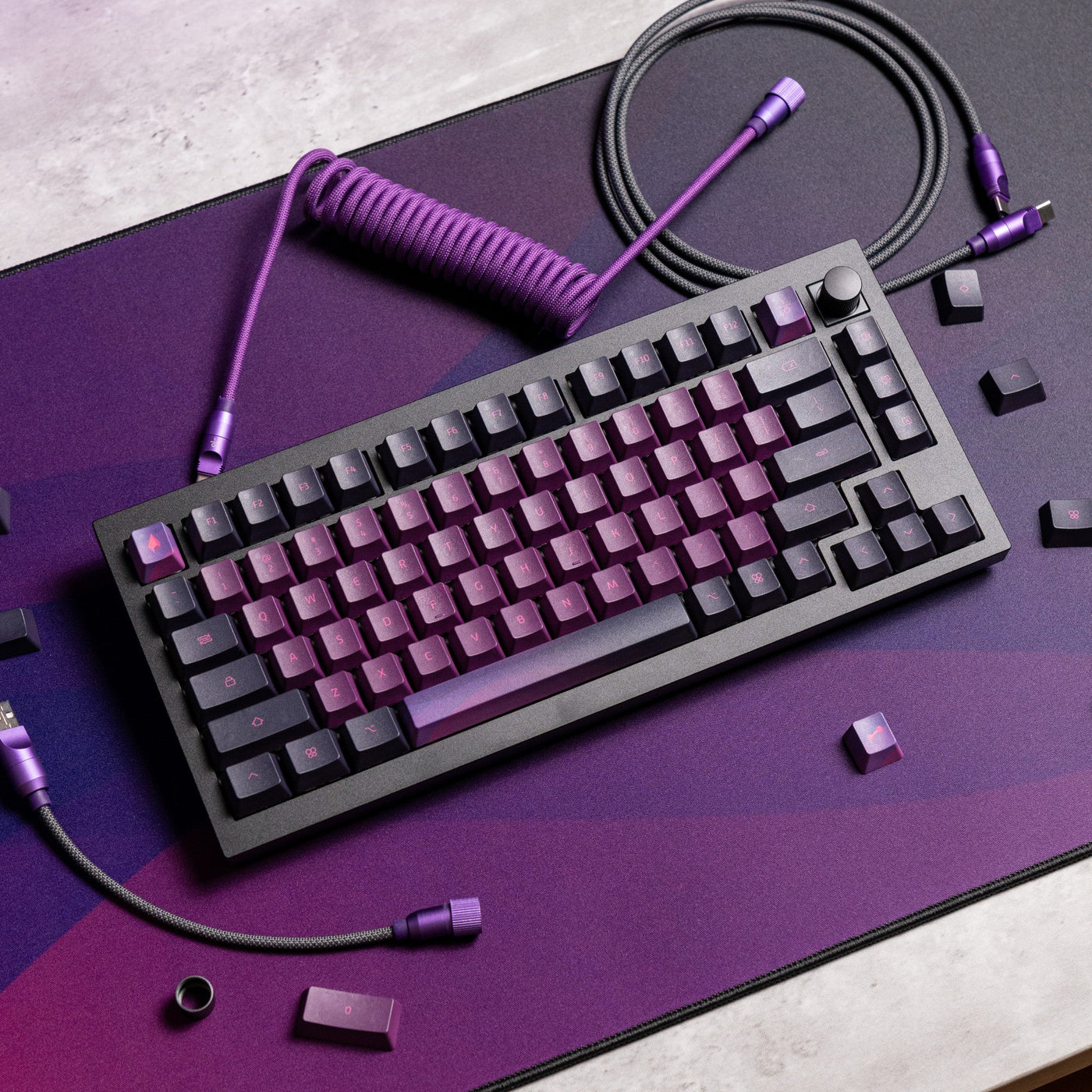 Aesthetic desk setup with keycaps deskpad and premium accessories