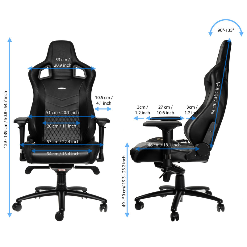 noblechairs EPIC Gaming Chair - Black - Real Leather