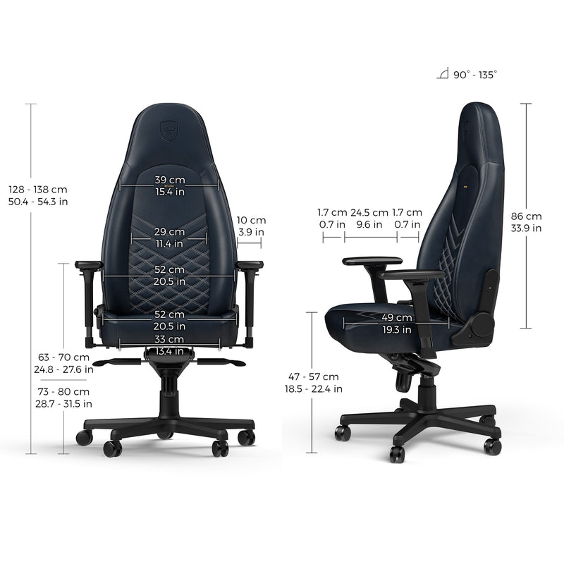 noblechairs ICON Gaming Chair - Midnight Blue and Graphite - Real Leather